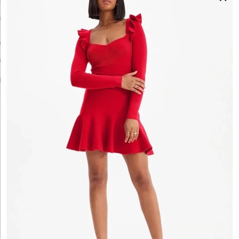 NWT Express Red Dress Size Small Long Sleeve with Ruffles